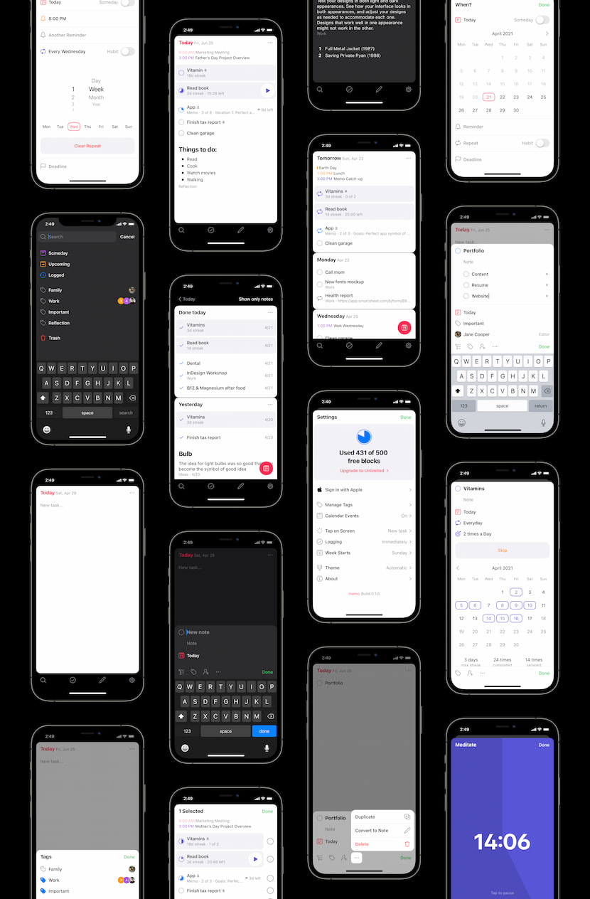 memo mobile screens