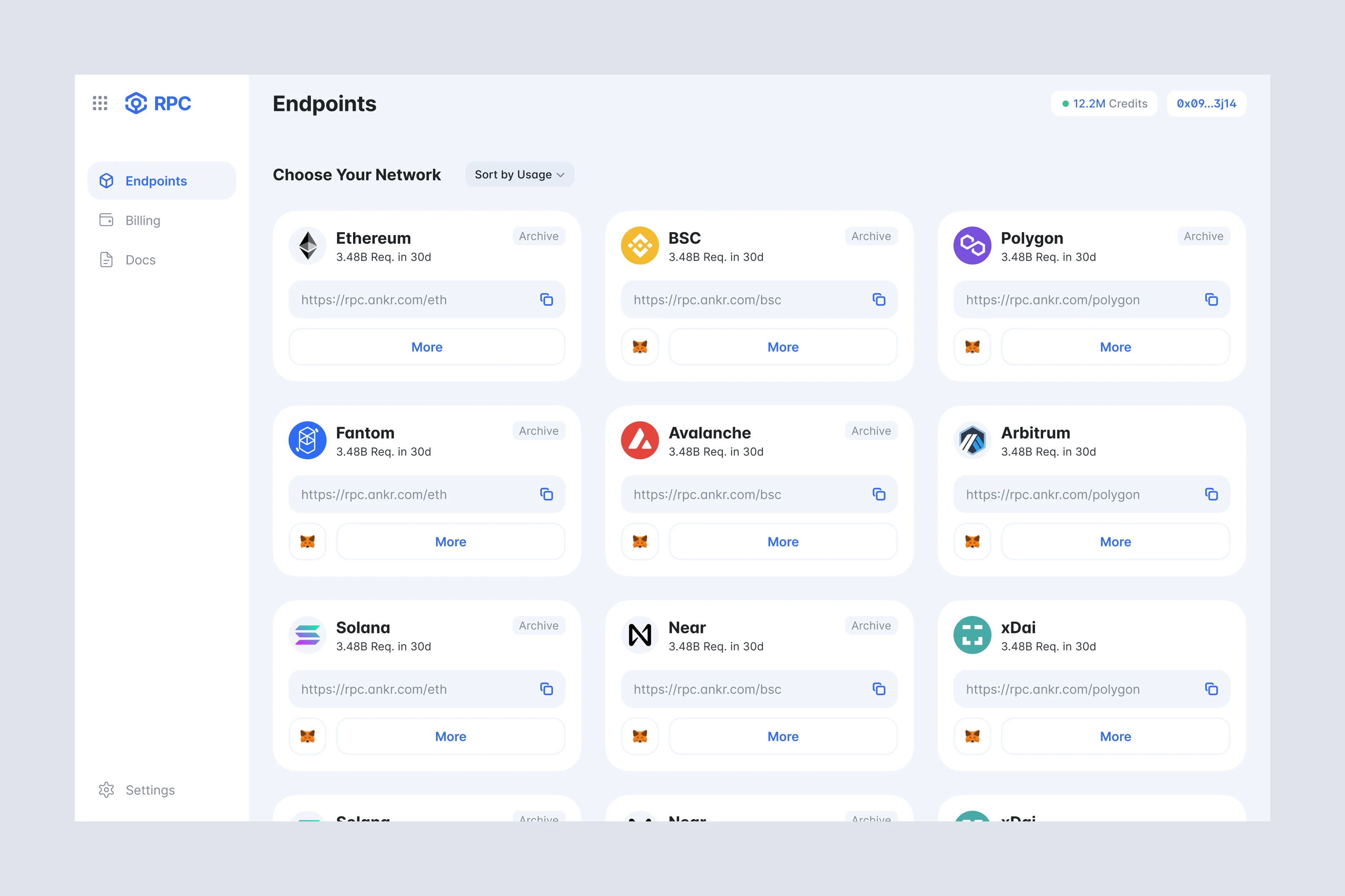 Ankr Protocol network and endpoint dashboard.