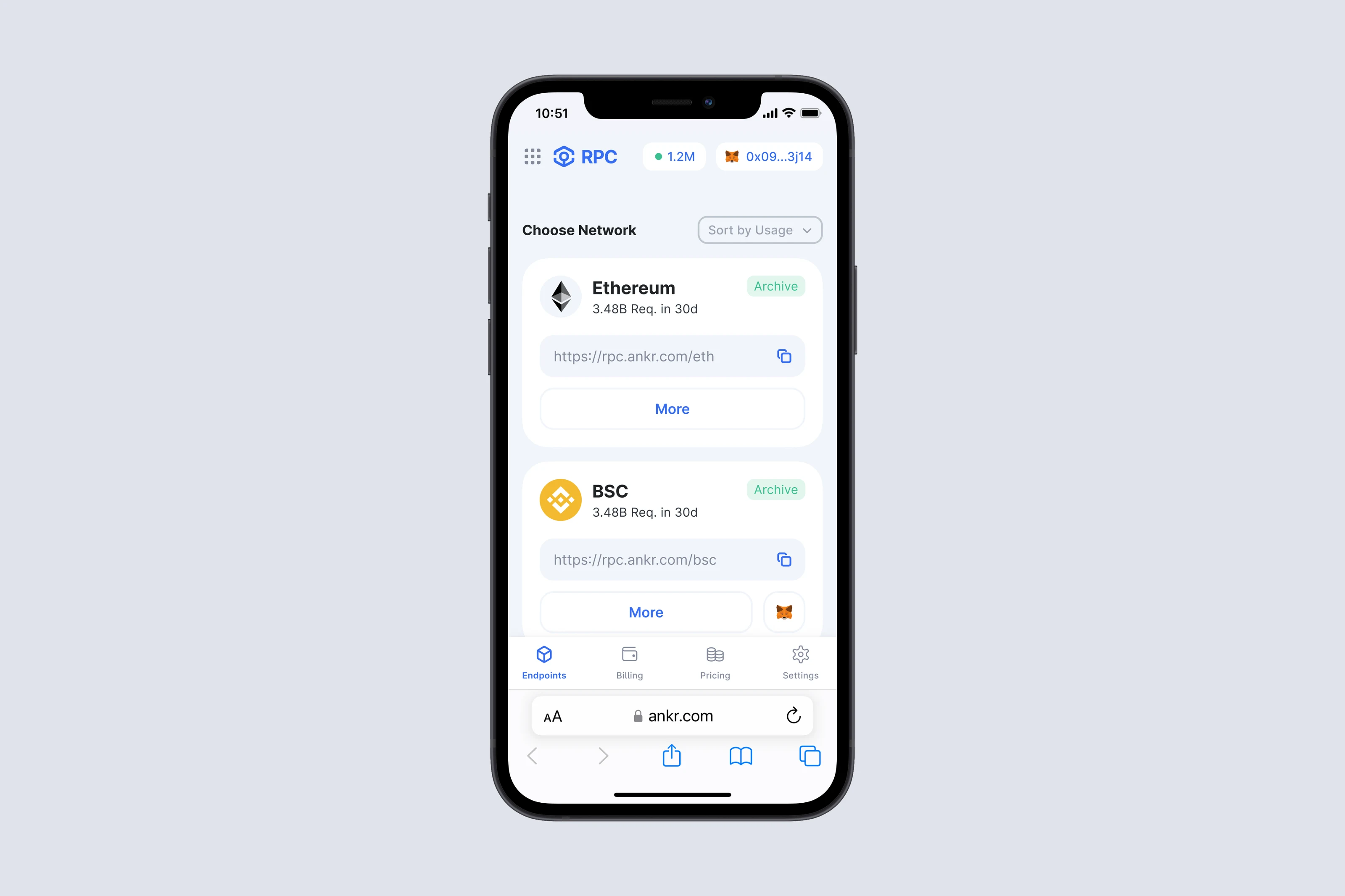 Ankr Protocol mobile network dashboard.