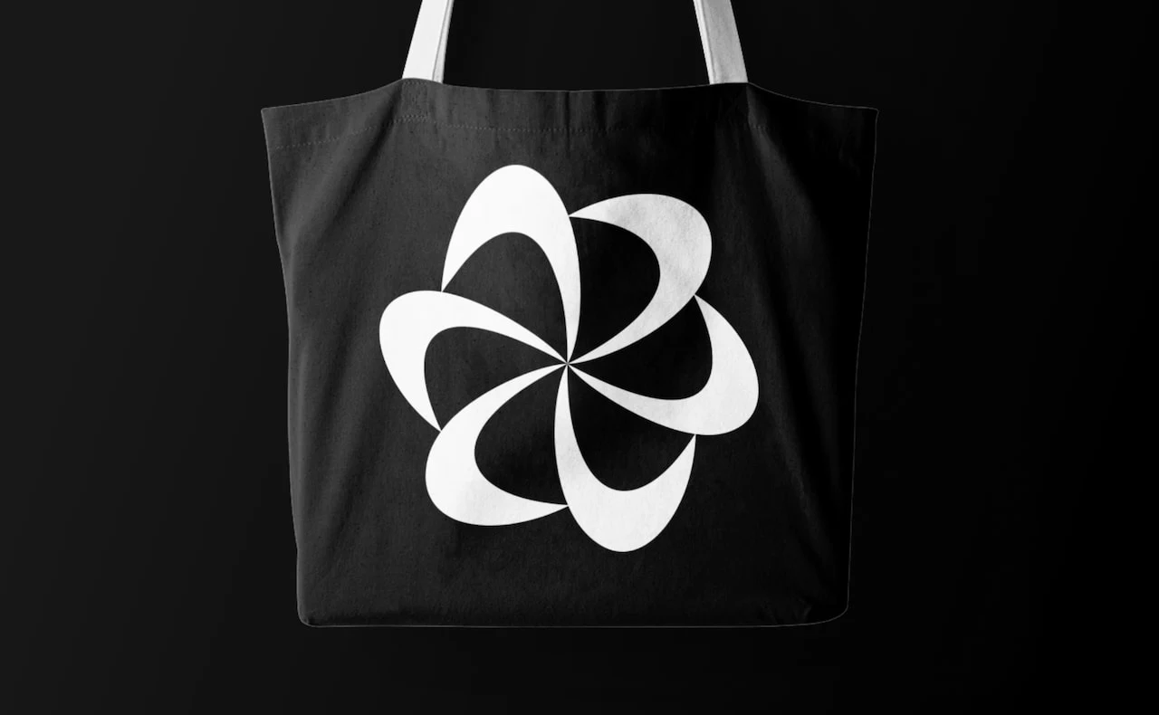 Circular mark applied to a tote bag.