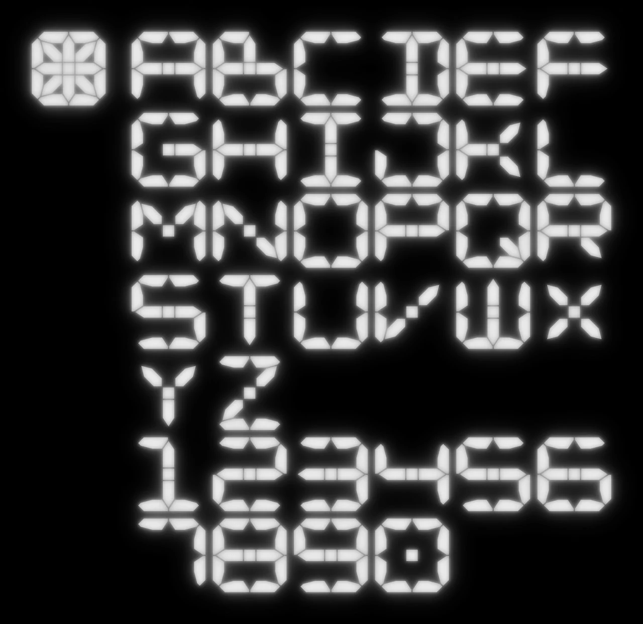 Experimental segmented display alphabet.