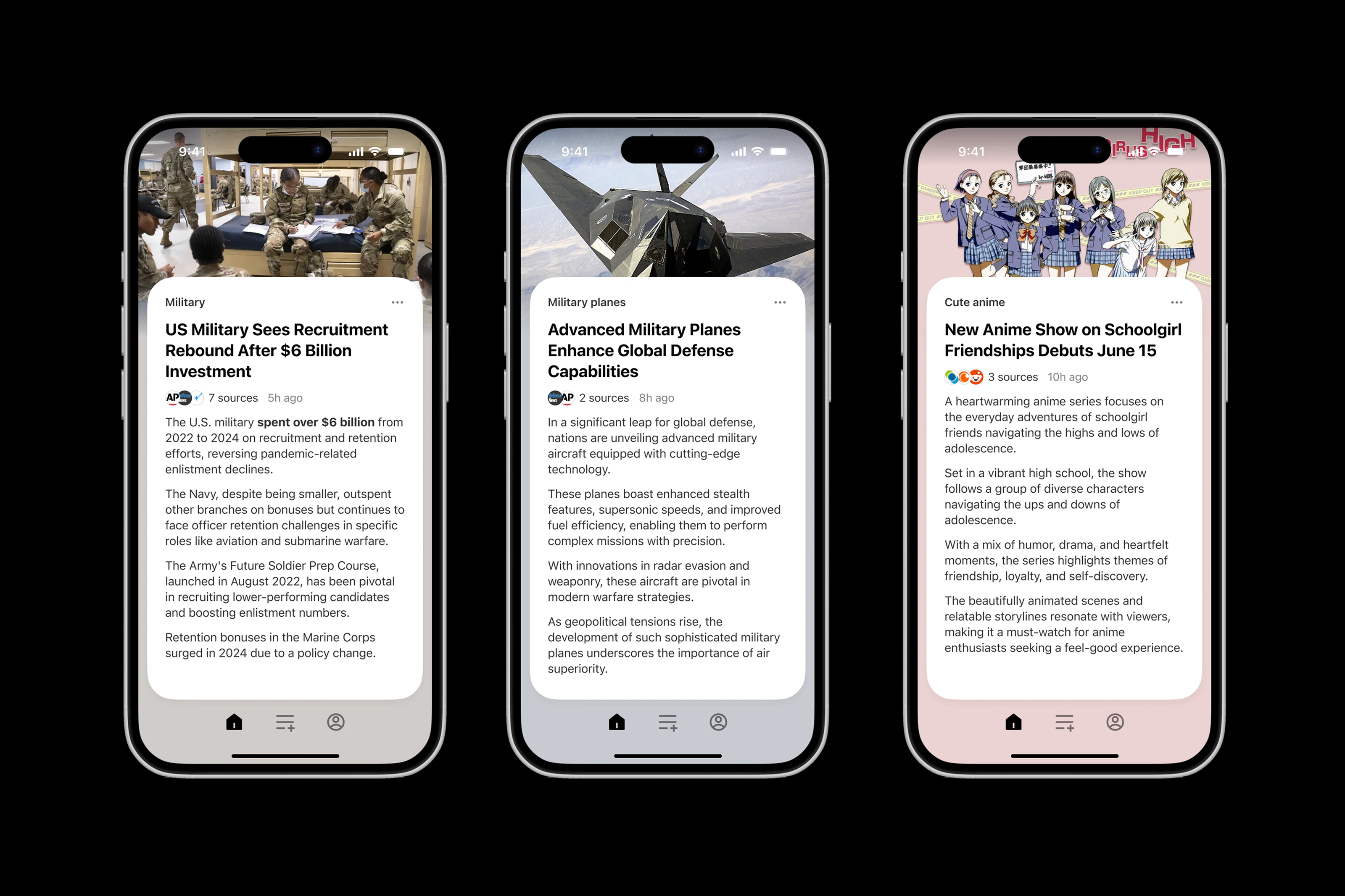 Personalized news feed mobile interface.