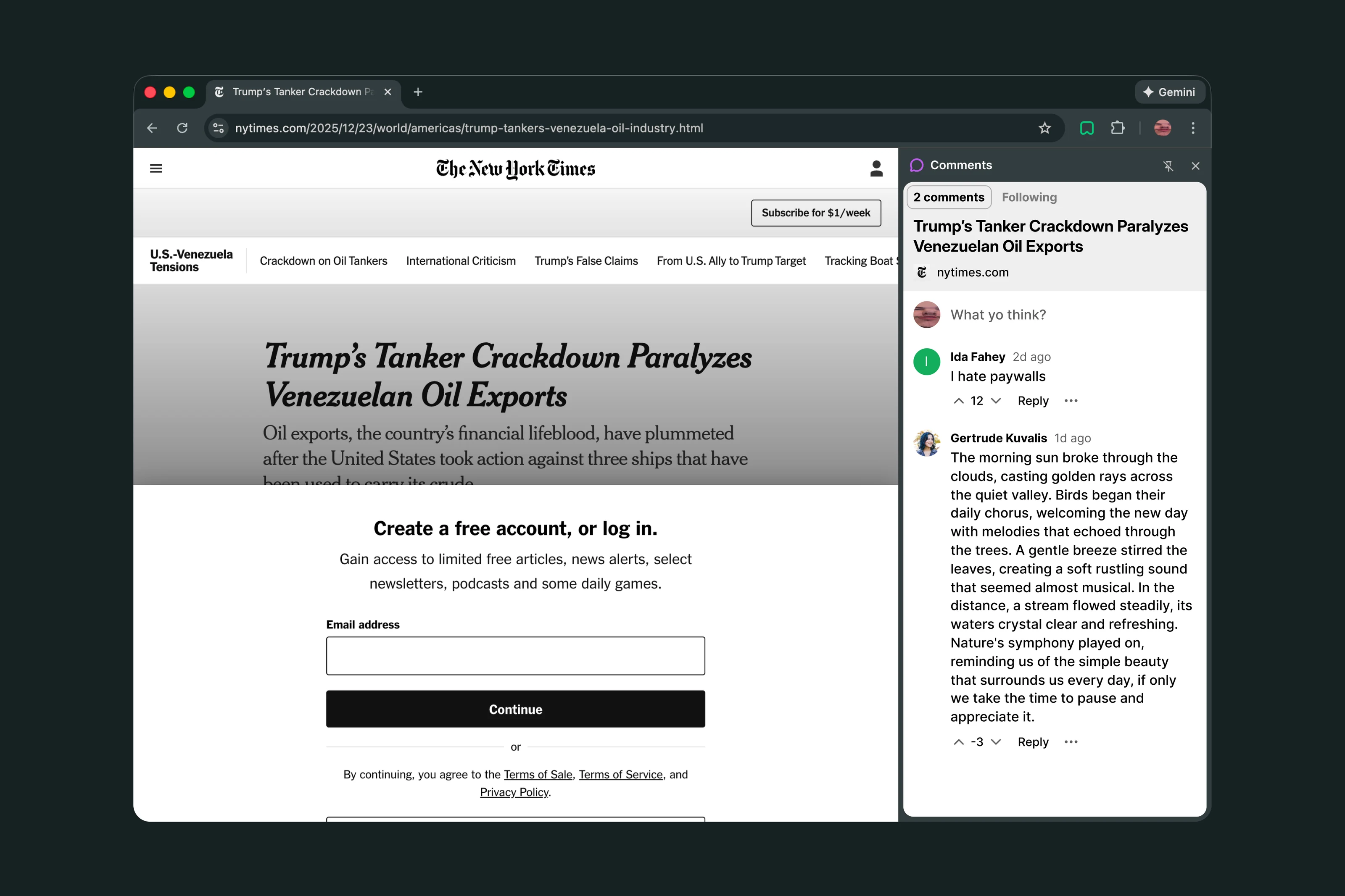 Browser extension for comments on news articles.