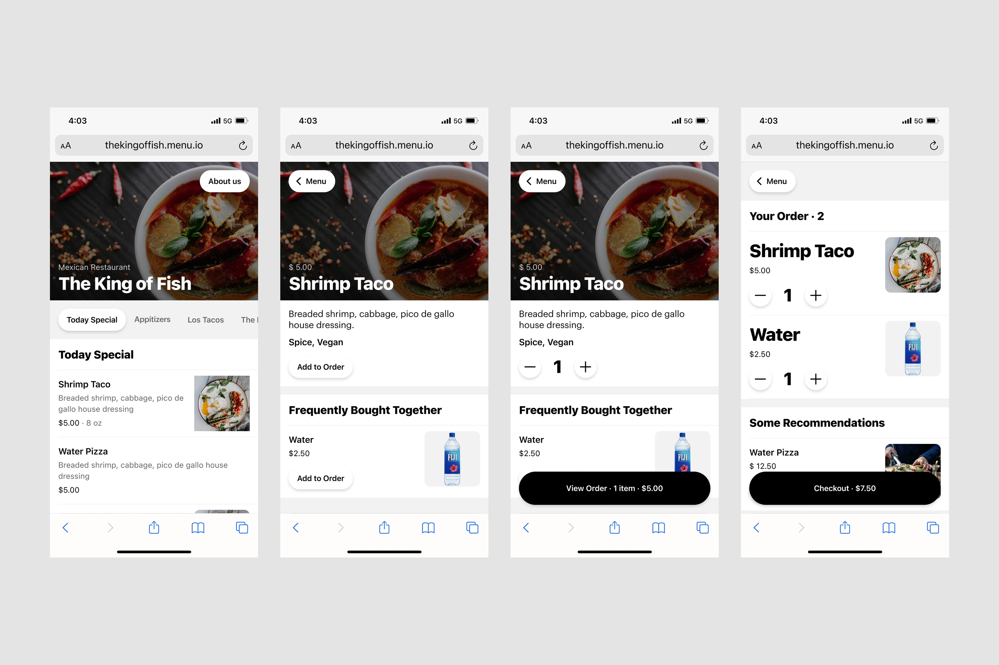 Mobile food ordering flow.