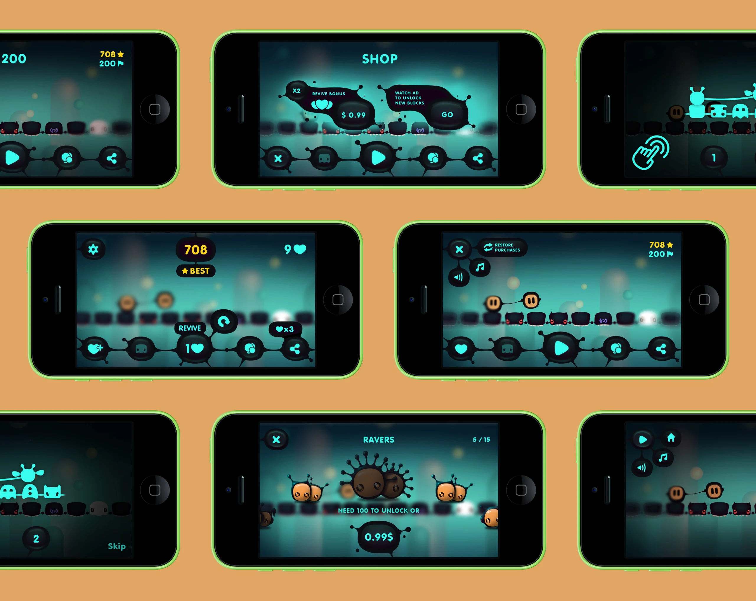 Sly Hakers mobile game screens.