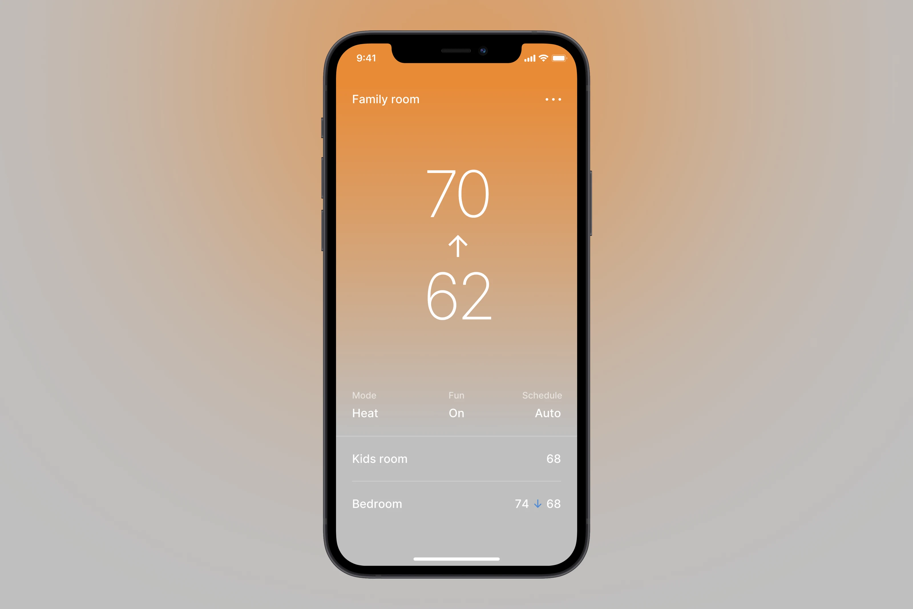 Smart thermostat mobile interface.