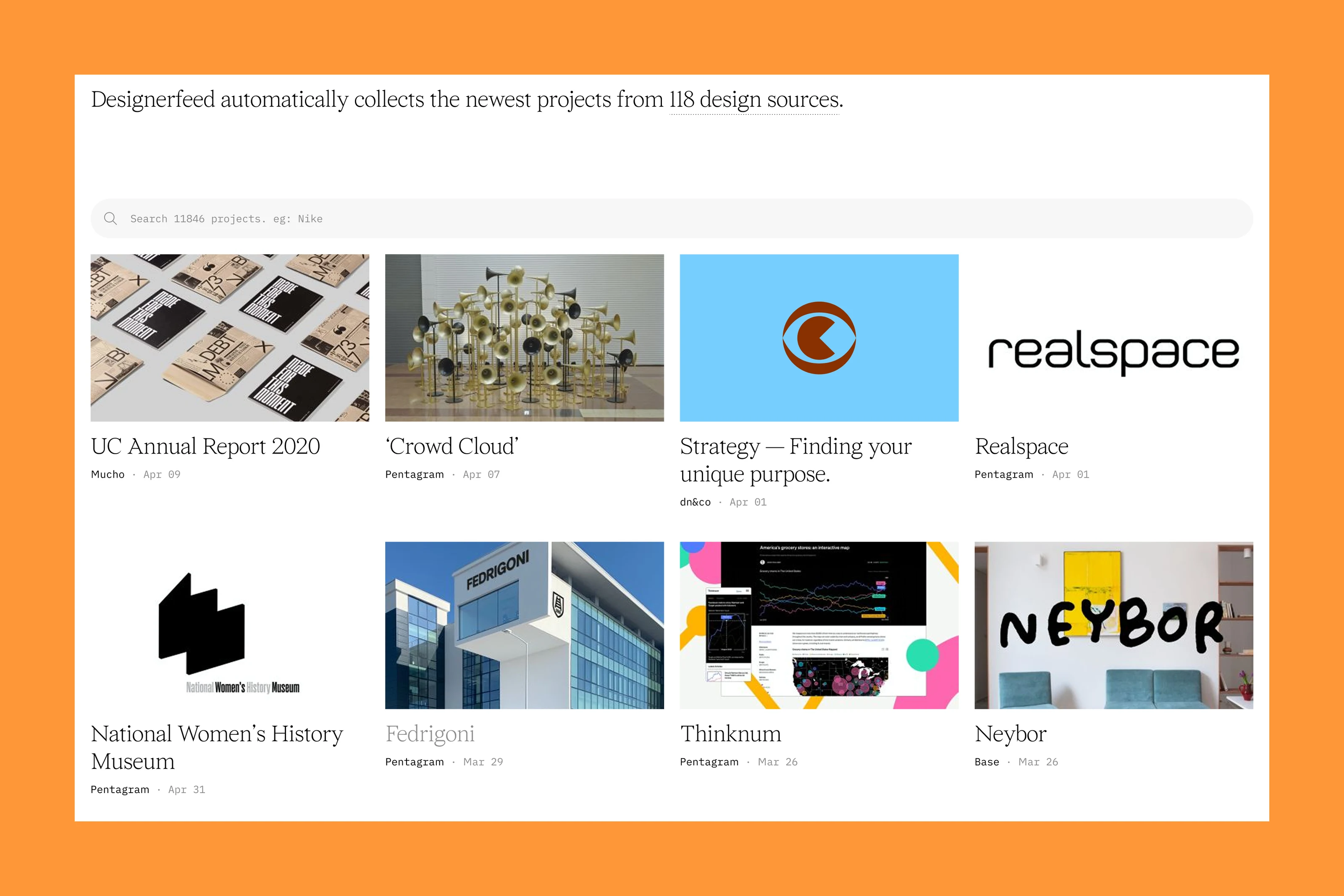 Designerfeed desktop experience.