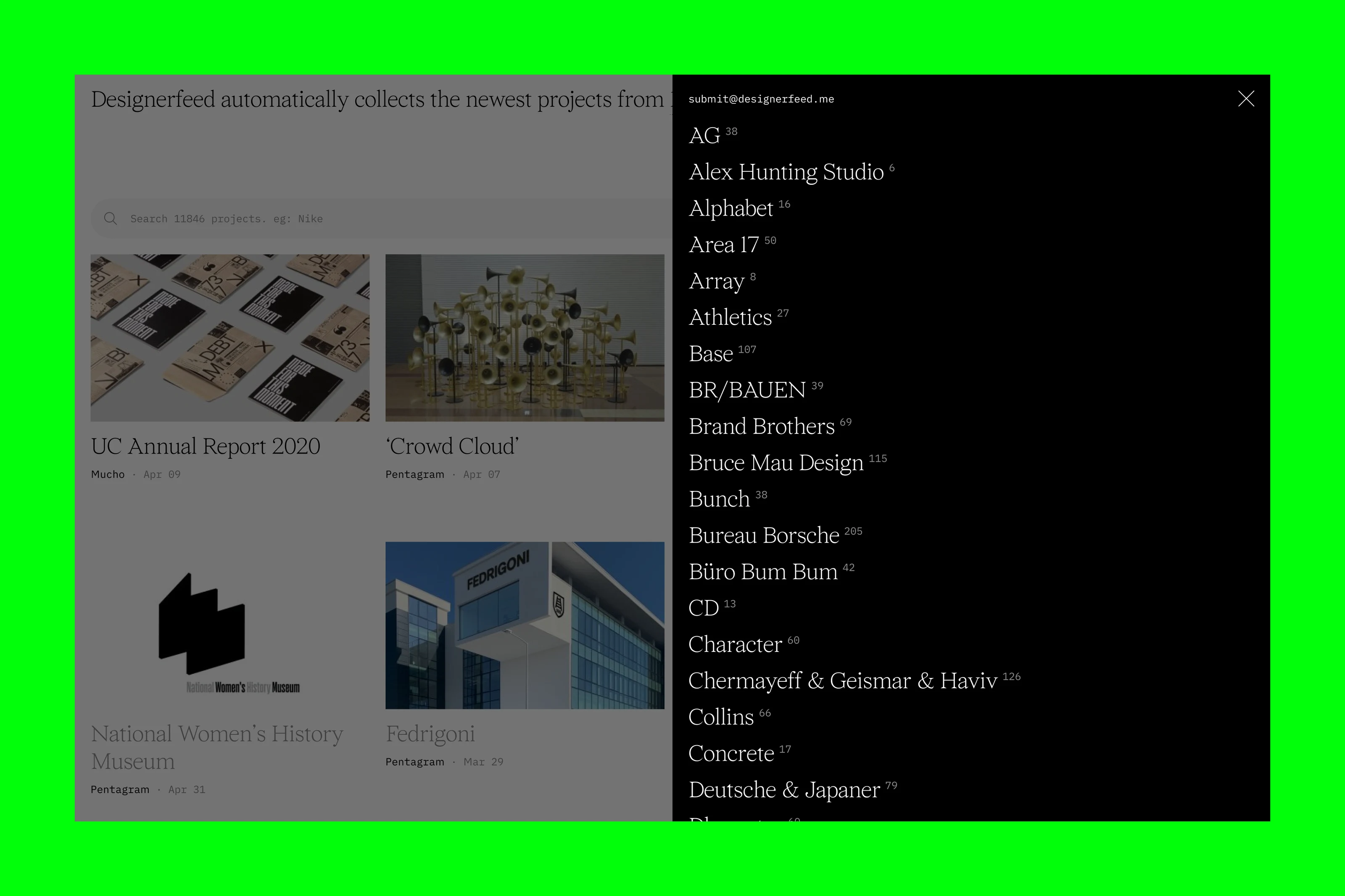 Designerfeed sources menu.