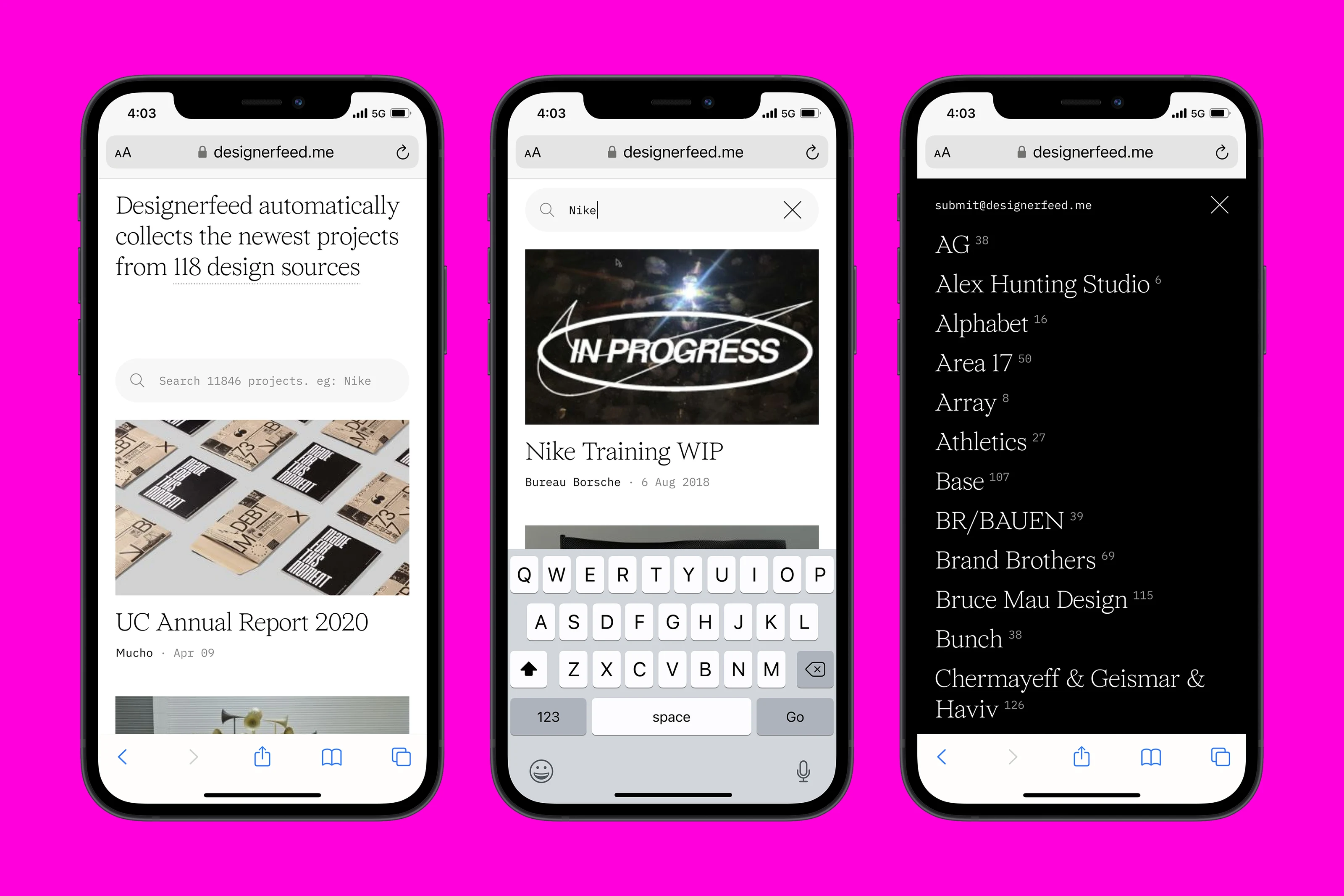 Designerfeed mobile experience.