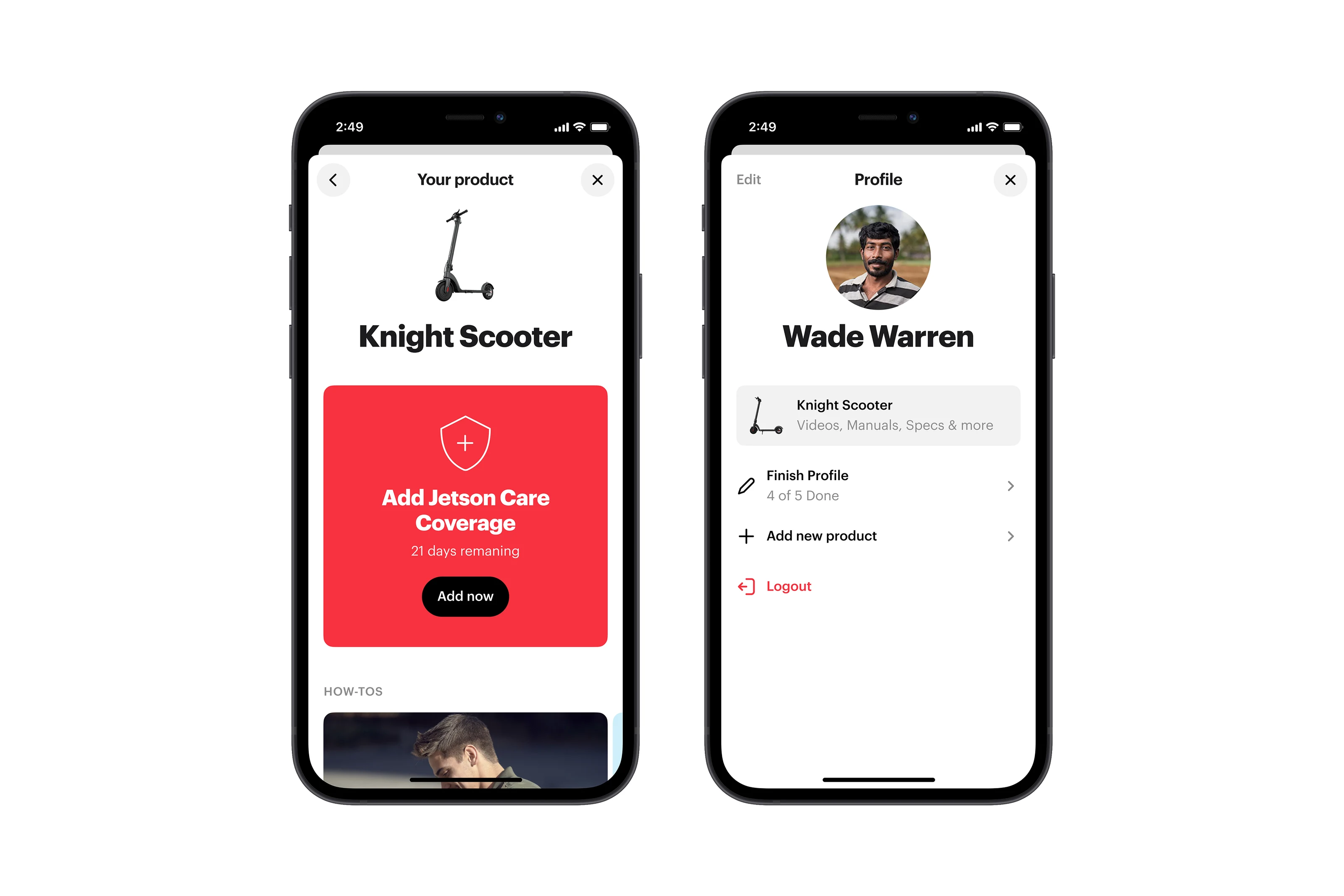 Jetson app product registration and profile.