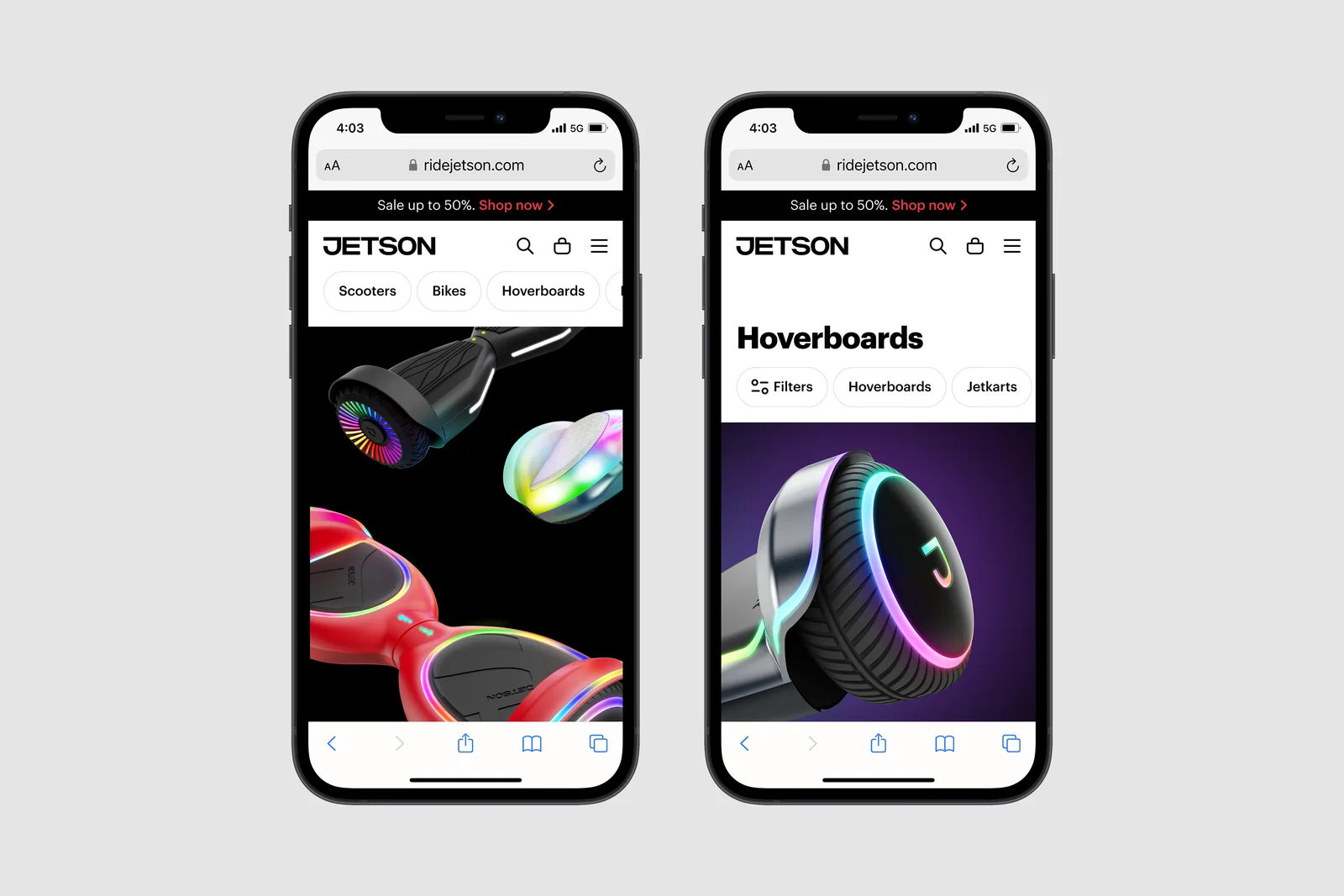 Jetson mobile home and collection pages.