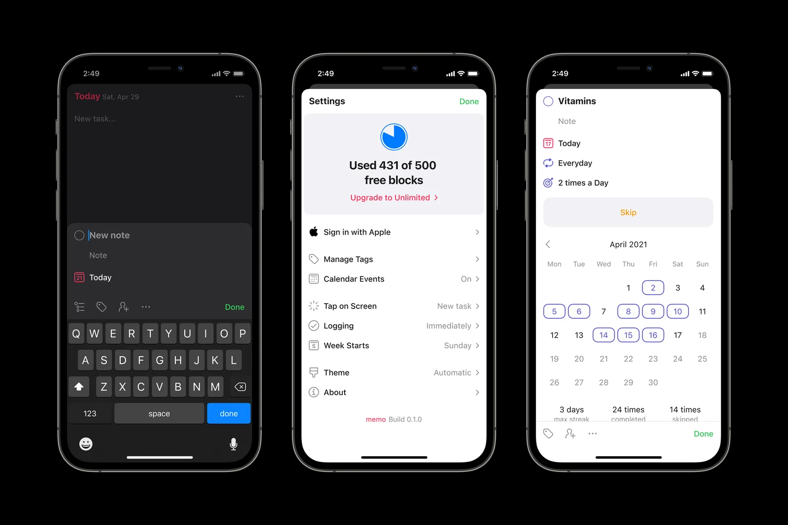 Memo editors, settings, and habits.