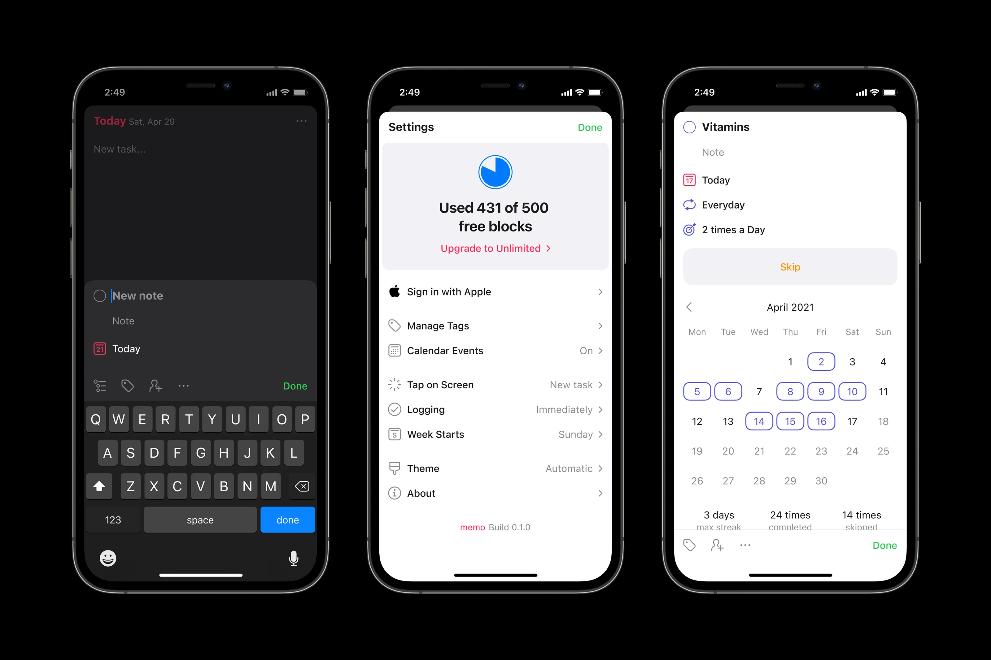 Memo editors, settings, and habits.