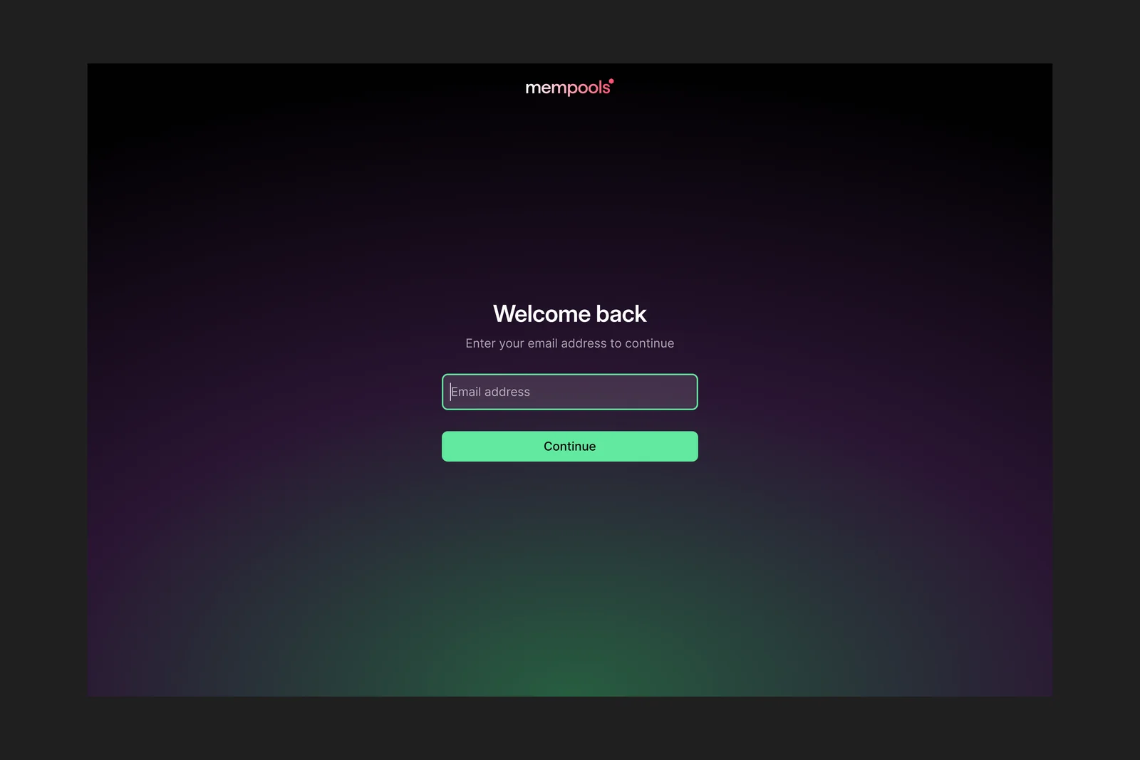 Mempools sign-in screen.