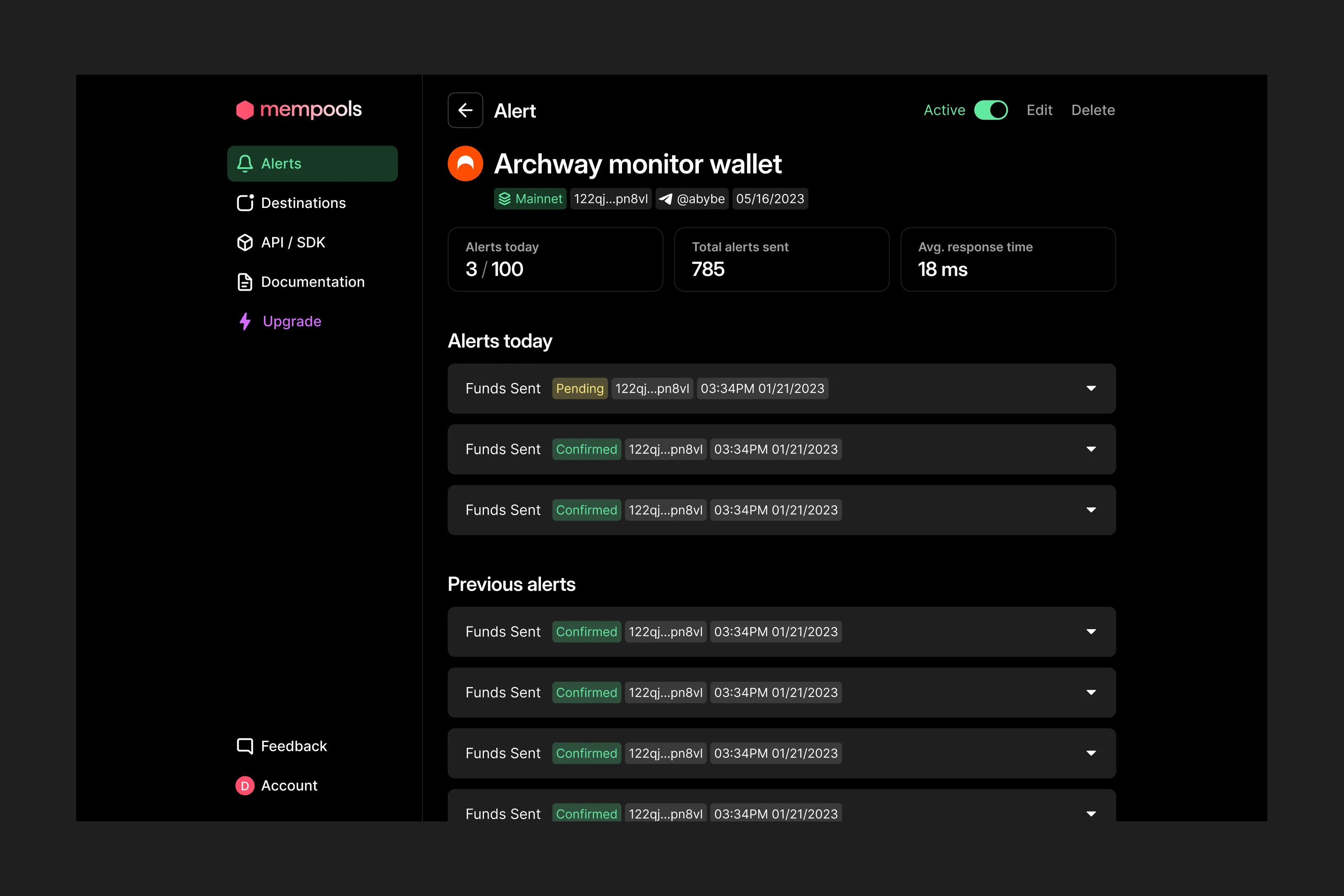 Mempools network event selection.