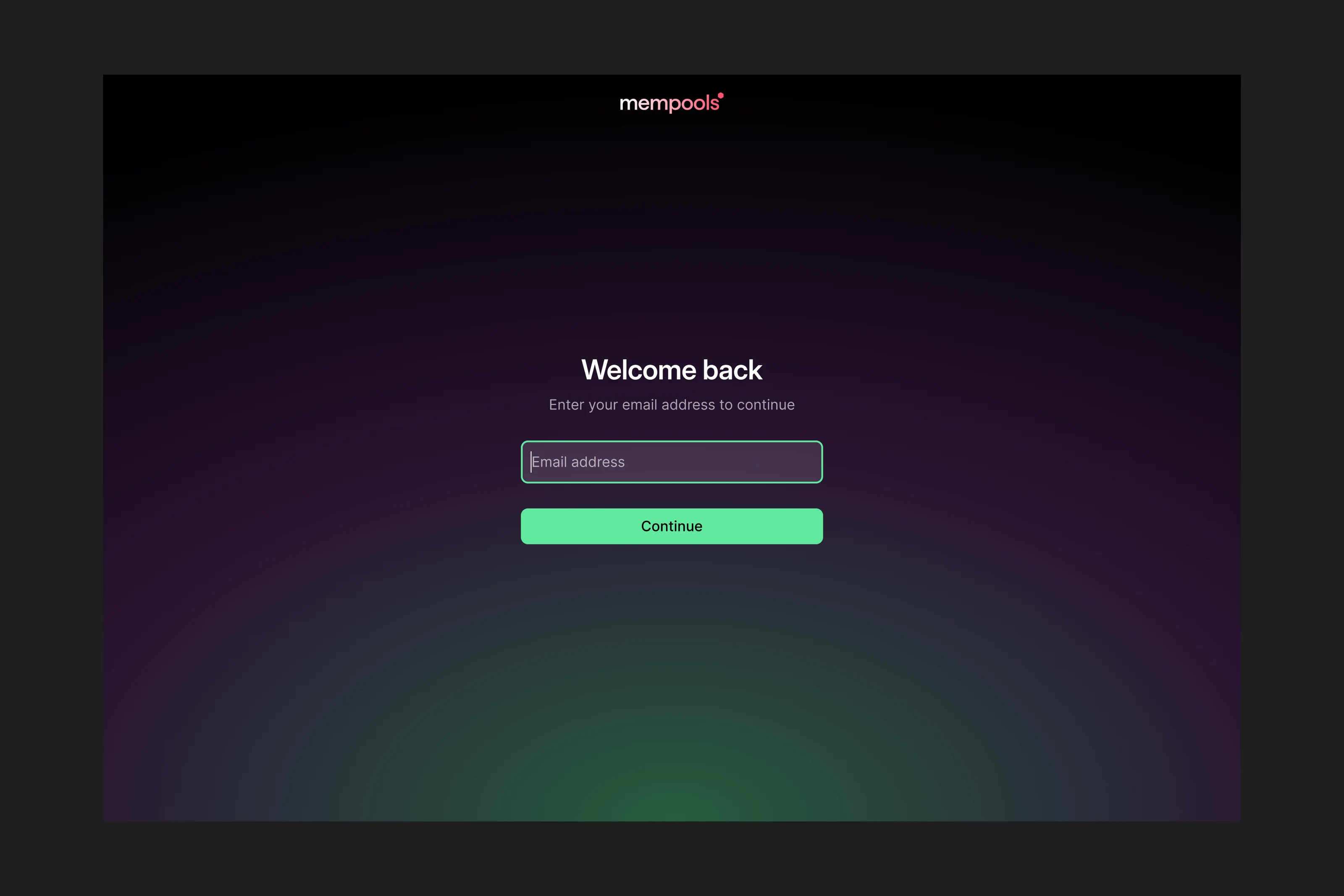 Mempools sign-in screen.