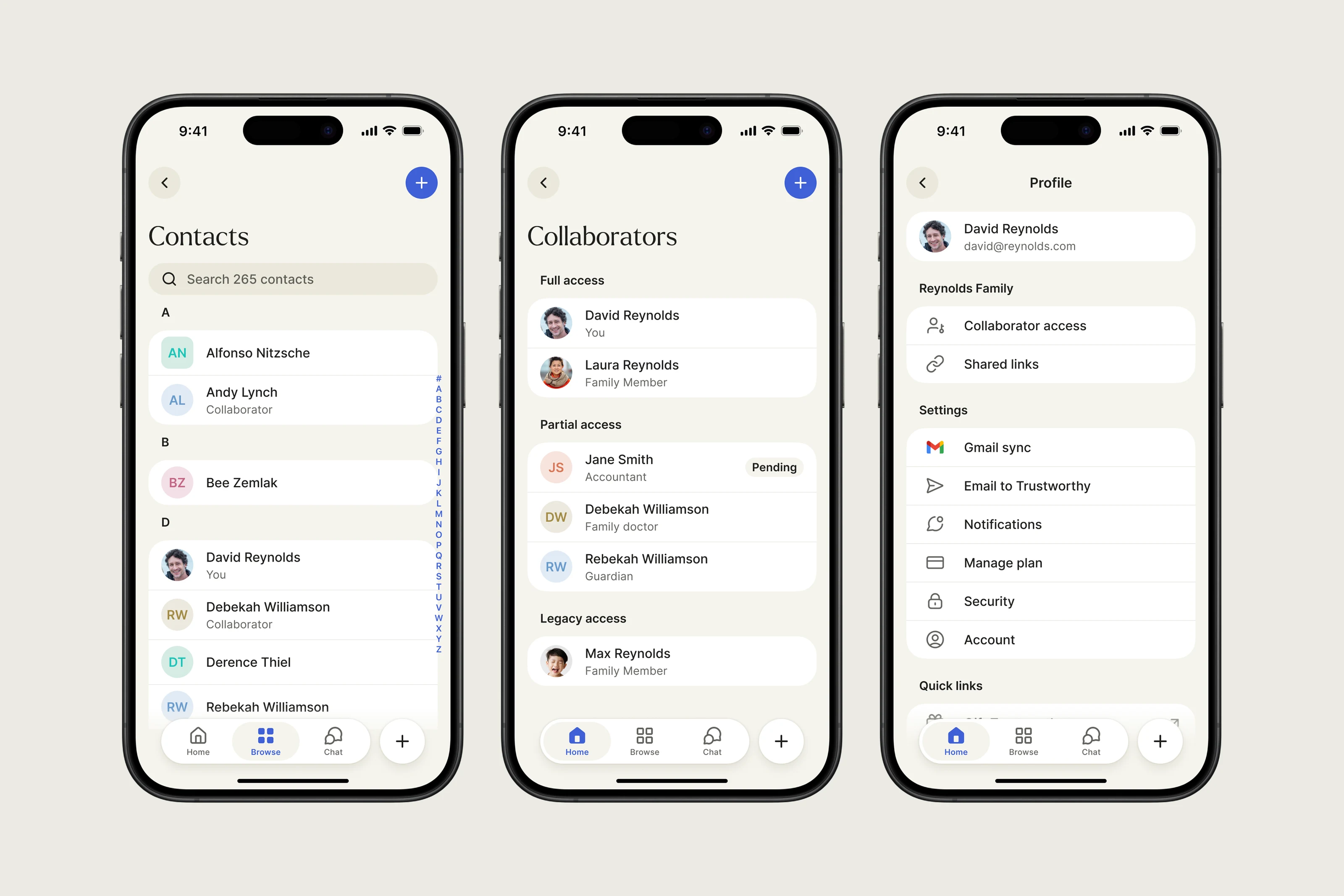 Trustworthy mobile contacts, collaborators, and documents.
