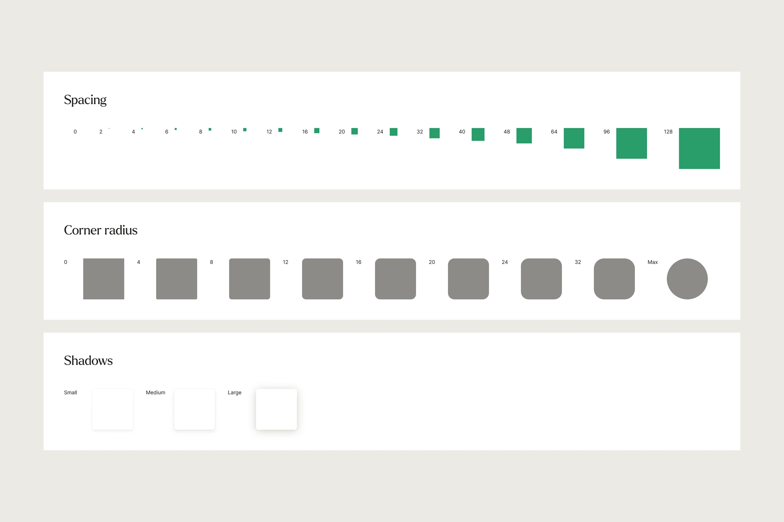 Trustworthy design-system spacing, corner radius, and shadow tokens.