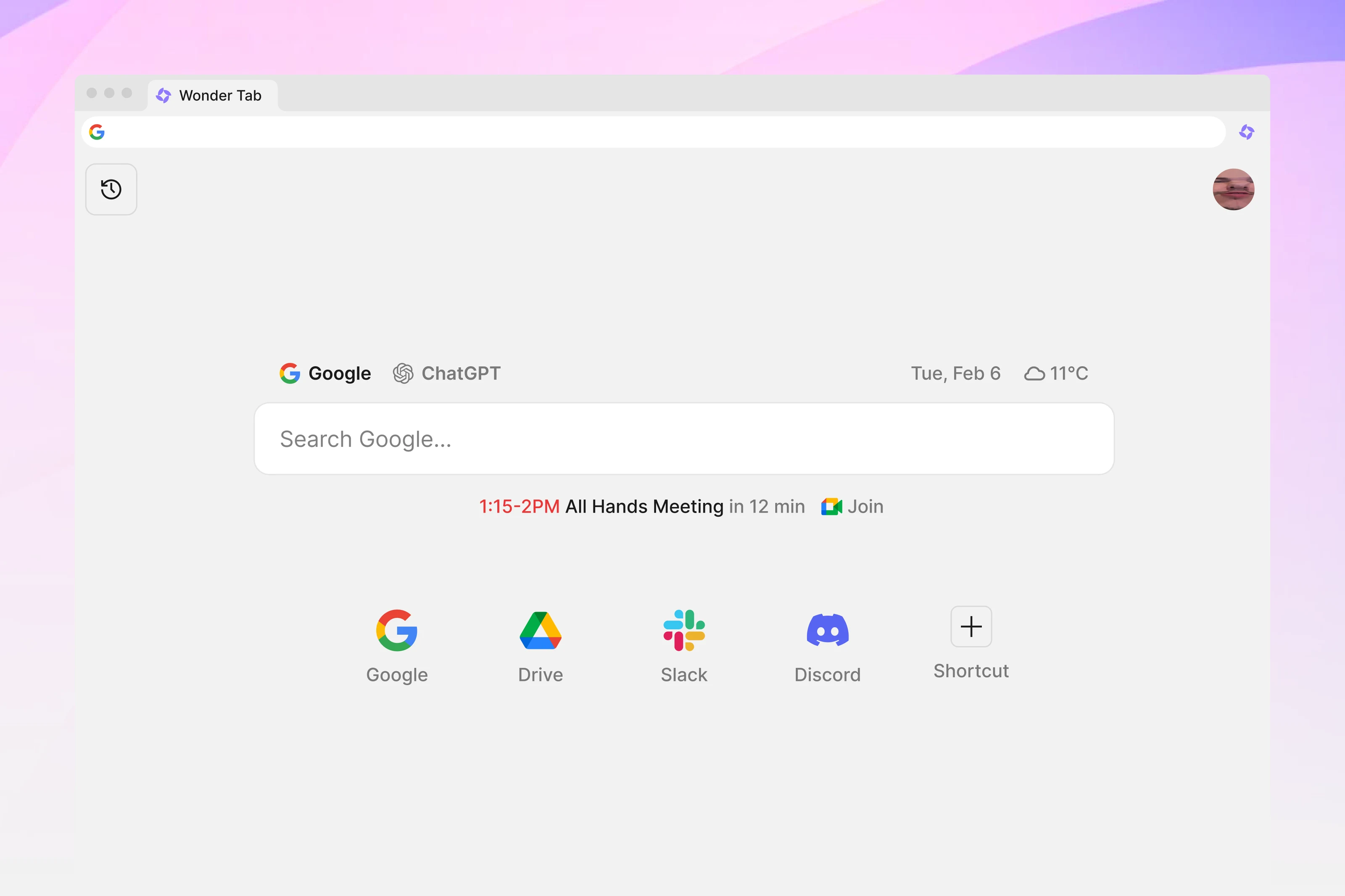 Wonder Tab new tab experience.